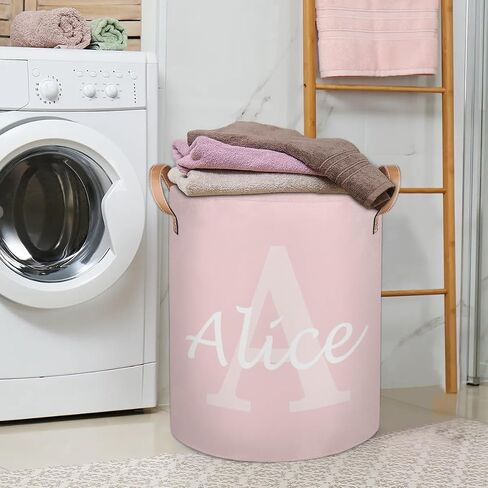 Custom Laundry Basket with Name, Personalized Baby Laundry Hamper for Bedroom Bathroom, Round Storage Hamper with Handle for Men Women Pink in Saudi Arabia