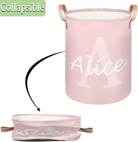 Custom Laundry Basket with Name, Personalized Baby Laundry Hamper for Bedroom Bathroom, Round Storage Hamper with Handle for Men Women Pink in Saudi Arabia