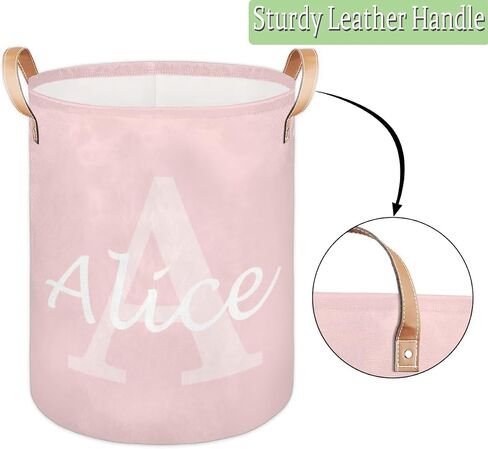 Custom Laundry Basket with Name, Personalized Baby Laundry Hamper for Bedroom Bathroom, Round Storage Hamper with Handle for Men Women Pink in Saudi Arabia