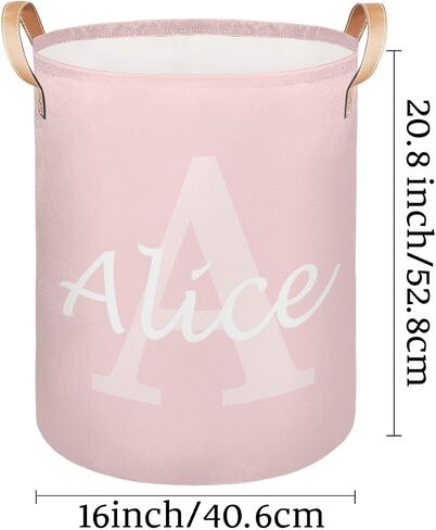 Custom Laundry Basket with Name, Personalized Baby Laundry Hamper for Bedroom Bathroom, Round Storage Hamper with Handle for Men Women Pink in Saudi Arabia