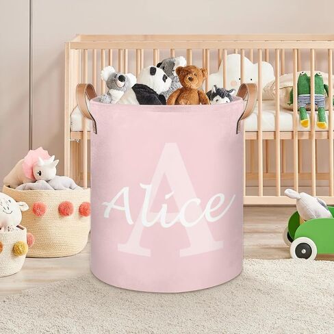 Custom Laundry Basket with Name, Personalized Baby Laundry Hamper for Bedroom Bathroom, Round Storage Hamper with Handle for Men Women Pink in Saudi Arabia