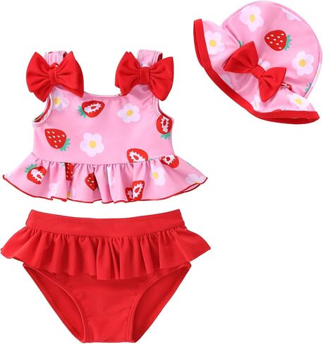 Toddler Baby Girls Swimsuit Two Piece Strawberry Fruit Swimwear Summer Beach Bikini Bathing Suit 6M-4T in Kuwait