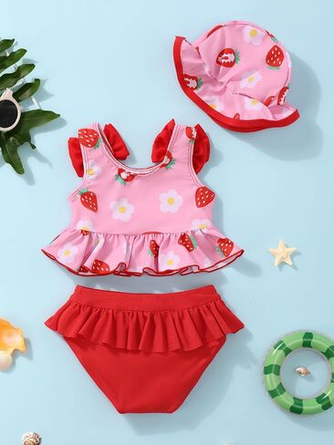 Toddler Baby Girls Swimsuit Two Piece Strawberry Fruit Swimwear Summer Beach Bikini Bathing Suit 6M-4T in Kuwait