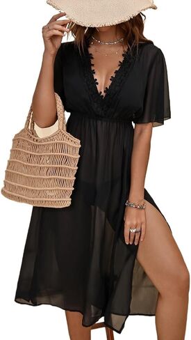 Women Swimsuit Cover Up Lace Slit Cover Up Dress Without Bikini,Summer Beach in Saudi Arabia