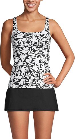 Lands' End Womens Chlorine Resistant Square Neck Tankini Top Black Havana Floral Plus 20w in Kuwait