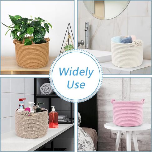 ABenkle Small Woven Basket, Cotton Rope Shelf Storage Basket, Small Round Easter Basket, Cute Basket, Decorative Round Bin for Nursery Bedroom Bathroom, 9.4" x 9.4"x 7.1" Empty Gift Basket in Saudi Arabia