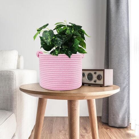 ABenkle Small Woven Basket, Cotton Rope Shelf Storage Basket, Small Round Easter Basket, Cute Basket, Decorative Round Bin for Nursery Bedroom Bathroom, 9.4" x 9.4"x 7.1" Empty Gift Basket in Saudi Arabia