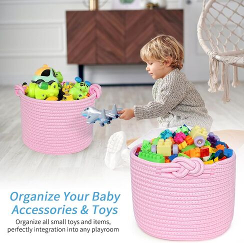 ABenkle Small Woven Basket, Cotton Rope Shelf Storage Basket, Small Round Easter Basket, Cute Basket, Decorative Round Bin for Nursery Bedroom Bathroom, 9.4" x 9.4"x 7.1" Empty Gift Basket in Saudi Arabia