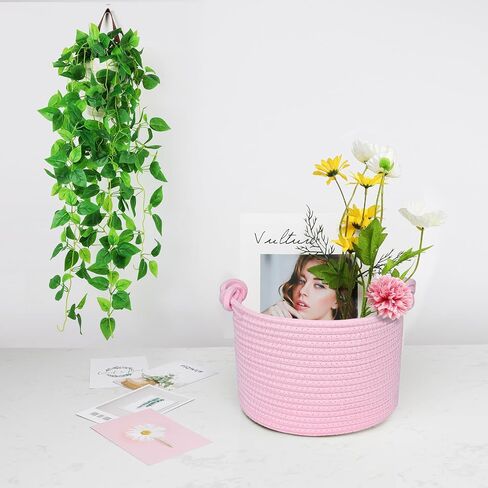 ABenkle Small Woven Basket, Cotton Rope Shelf Storage Basket, Small Round Easter Basket, Cute Basket, Decorative Round Bin for Nursery Bedroom Bathroom, 9.4" x 9.4"x 7.1" Empty Gift Basket in Saudi Arabia