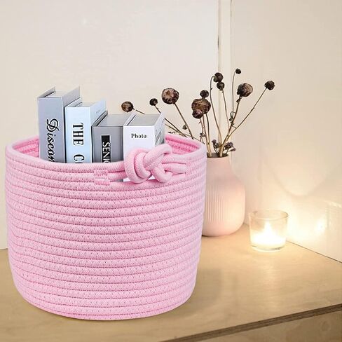 ABenkle Small Woven Basket, Cotton Rope Shelf Storage Basket, Small Round Easter Basket, Cute Basket, Decorative Round Bin for Nursery Bedroom Bathroom, 9.4" x 9.4"x 7.1" Empty Gift Basket in Saudi Arabia