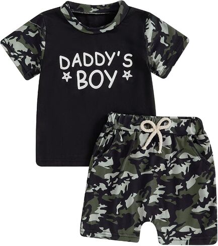 Toddler Baby Boy Girl Summer Fishing Outfit Camouflage Print Plaid Short Sleeve T-Shirt Shorts Clothes Set in Saudi Arabia