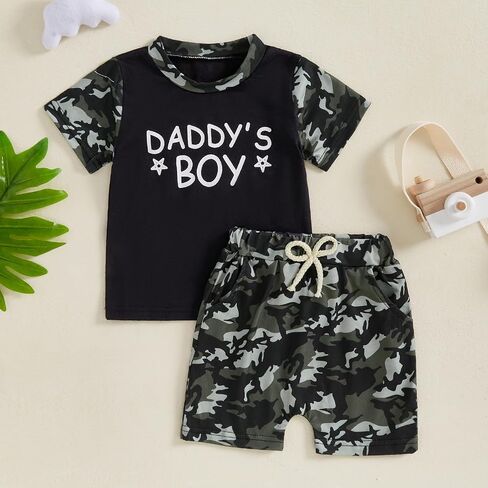 Toddler Baby Boy Girl Summer Fishing Outfit Camouflage Print Plaid Short Sleeve T-Shirt Shorts Clothes Set in Saudi Arabia