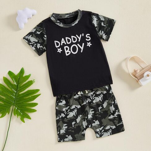 Toddler Baby Boy Girl Summer Fishing Outfit Camouflage Print Plaid Short Sleeve T-Shirt Shorts Clothes Set in Saudi Arabia