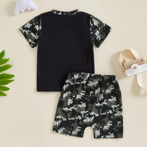 Toddler Baby Boy Girl Summer Fishing Outfit Camouflage Print Plaid Short Sleeve T-Shirt Shorts Clothes Set in Saudi Arabia