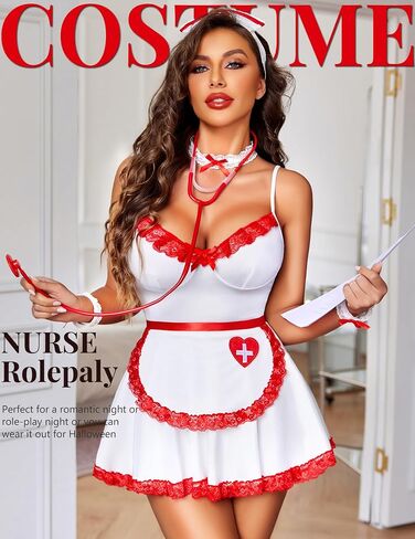 Avidlove Women 6 Pack Maid Costume Outfits Sexy Roleplay Lingerie Sleepwear Dress with Choker S-XXL in Saudi Arabia