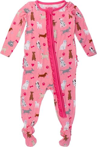 RuffleButts SoftSnooze™ Viscose from Bamboo Baby Girls Ruffle One Piece Footie Pajamas in Kuwait