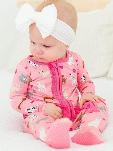 RuffleButts SoftSnooze™ Viscose from Bamboo Baby Girls Ruffle One Piece Footie Pajamas in Kuwait
