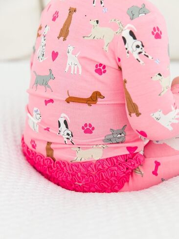 RuffleButts SoftSnooze™ Viscose from Bamboo Baby Girls Ruffle One Piece Footie Pajamas in Kuwait
