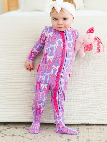 RuffleButts SoftSnooze™ Viscose from Bamboo Baby Girls Ruffle One Piece Footie Pajamas in Saudi Arabia