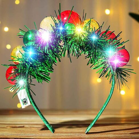 Uranian Light Up Christmas Headband Christmas Ball Hairband Led Tinsel Headwear Glowing Xmas Hair Hoop for Women and Girls… in Kuwait