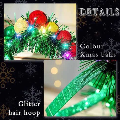 Uranian Light Up Christmas Headband Christmas Ball Hairband Led Tinsel Headwear Glowing Xmas Hair Hoop for Women and Girls… in Kuwait