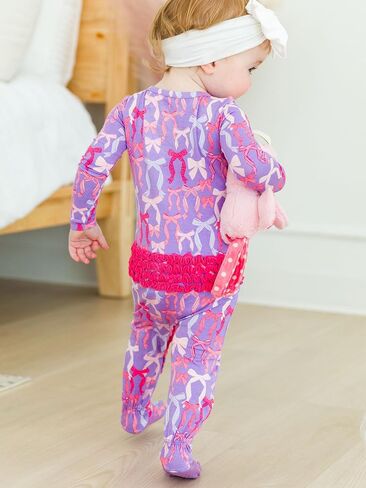 RuffleButts SoftSnooze™ Viscose from Bamboo Baby Girls Ruffle One Piece Footie Pajamas in Saudi Arabia