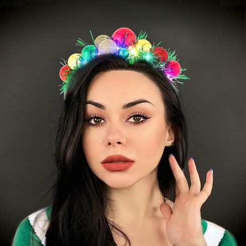 Uranian Light Up Christmas Headband Christmas Ball Hairband Led Tinsel Headwear Glowing Xmas Hair Hoop for Women and Girls… in Kuwait