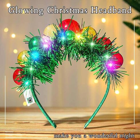 Uranian Light Up Christmas Headband Christmas Ball Hairband Led Tinsel Headwear Glowing Xmas Hair Hoop for Women and Girls… in Kuwait