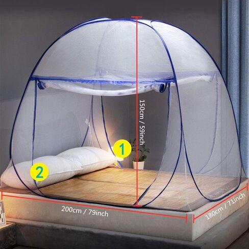 Pop-up Mosquito net Double Bed,L75xW47xH55in, Double Door Zip Portable Tent Travel Mosquito net Free-Standing use one Compartment to Install Suitable for Bedroom no Hooks no Chemicals.L190*W120*H140CM in Saudi Arabia