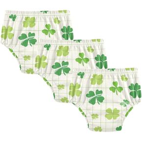 Baby Girls Sleep Training Underwear Soft Cotton Overnight Training Pants Boxer Briefs Underwear Set for Toddler Boys 3T Clover and Check Light Green