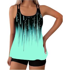 Women's Split Tankini Swimsuit, Large Size Print, Casual Beach Cover-Up for Summer Vacation
