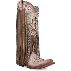 CORRAL LADIE'S BEIGE EMBROIDERY & CRYSTALS EAGLE & LAMB FRINGES, CORRAL LARGE 52.0 X 32.0 X 11.5 SOLE,COWHIDE/LAMB LEATHER, WESTERN BOOT, C4088