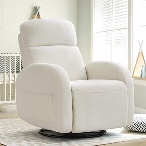 دوار كرسي روكر حضانة ، تشينيل للمرضى الجائر ، يدوي دوار هزاز يلجأ أريكة واحدة مع جيوب مزدوجة لغرفة المعيشة ، أبيض كريم in Kuwait