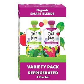 Once Upon A Farm Smart Blend 4pk, Bananas for Apples & Greens (2) and Pine-Apple Berry Punch (2)