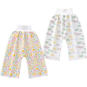 Happy Cherry Diaper Shorts Watertight Bedtime Washable Cotton Boys Girls Sleep Time Pants 2 Pack Music2+Green Cloud2 M