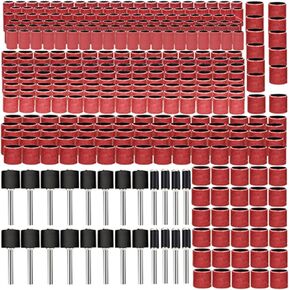 Sanding Drum Set Including 360PCS Drum Sander Sanding Sleeves and 24PCS Drum Mandrels for Rotary Tool, 384PCS