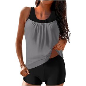 Womens Flowy Tankini Tops Modest Bathing Suit Loose Fit Two Piece Swimsuit Scoop Neck Swim Tops High Waisted Bottom