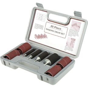 Spindle Sanding Drum Sander Tool Kit Set with Case, 20pcs Self Expanding Rubber Sanding Drums for Drill Press Woodworking