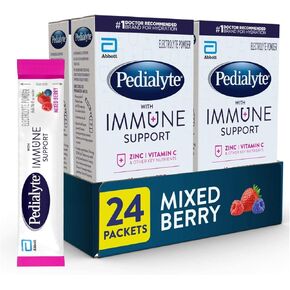 PediLyte مع الدعم المناعي ، الشوارد مع فيتامين C والزنك ، ترطيب متقدم مع prebiotics prectiv ، التوت المختلط ، حزم مسحوق مشروب الكهرباء ، 6 عدد (حزمة 4)