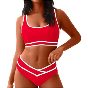 Bikini Sets for Women Two Piece Tankini Set Sport Swimsuit Top High Waisted Bikini Bottoms Padded Swimwear Beachwear