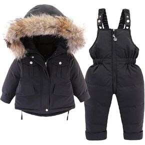 Toddler Girls Boys Snowsuit Kids Baby Windproof Fleece Hooded Down Jacket Pants Set Child Winter Thick Warm Puffer Coat