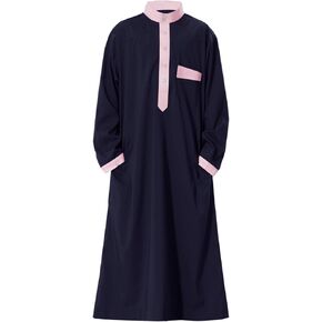 Boys Muslim Robe Arabic Thobe Ramadan Kids Long Sleeve Button Stand Collar Button with Pocket Kaftan Islamic