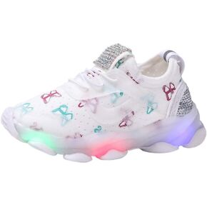 Children Kid Baby Girls Butterfly Crystal Luminous Sport Run Shoes Led Light Luminous Outdoor Sport Shoes