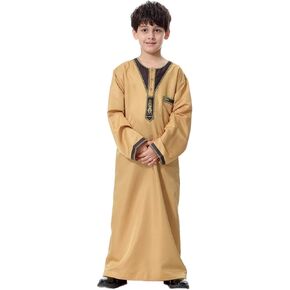 Long Oversized Loose Robe Shirts for Boys Kids Muslim Half Buttons Floor Tops Clothes Youth Summer Casual Fancy Outfit