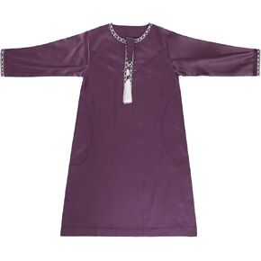 Toddler Boys Islamic Dress Ramadan Round Collar Long Sleeve Muslim Thobe Arabic Robe Embroidery Clothes with Pockets[