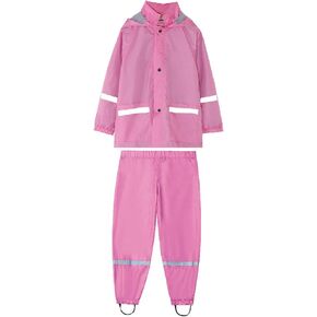 Kids Boys Girls Windproof Rain Jacket Rain Pants Suit with Hood Raincoat Long Sleeve Reflective Strips