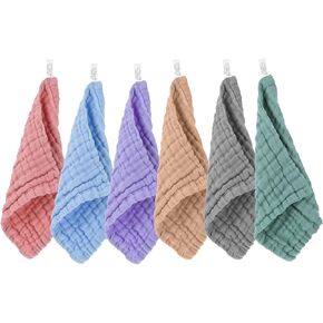 6 Pcs Baby Muslin Washcloths for Unisex 100% Cotton Bath Wash Cloths for Babies Comfy Soft Absorbent Burp Cloths for Newborns Infants Kids Girls and Boys Multicolor 9.75 x 9.75 Inches