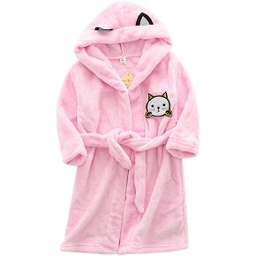 Toddler Kids Baby Boys Girls Bathrobes Cute 𝐂artoon Hooded Soft Warm Flannel Pajamas Night-Robe with Belt Winter