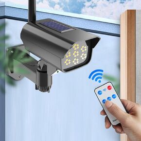 Solar Powered Fake Camera, Human Sensor Fake Security Camera with Flashing Led, Ip65 Waterproof Dummy Cameras, Powered Cameras with Remote Control for Outside, Garden, Business