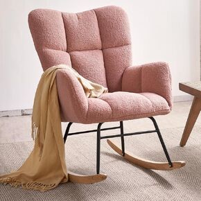 Virabit Rocking Chair Nursery,High Backrest Teddy Nursery Rocker, Modern Accent Recliner for Living Room, Bedroom, Cozy Reading,Beige